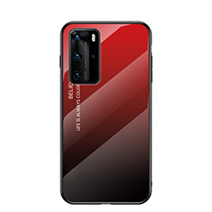 Carcasa Bumper Funda Silicona Espejo Gradiente Arco iris H02 para Huawei P40 Pro Rojo