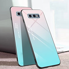 Carcasa Bumper Funda Silicona Espejo Gradiente Arco iris H02 para Samsung Galaxy S10e Cian