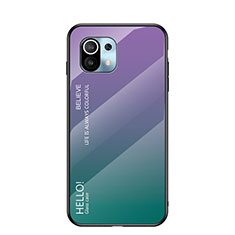 Carcasa Bumper Funda Silicona Espejo Gradiente Arco iris H02 para Xiaomi Mi 11 5G Morado