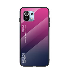 Carcasa Bumper Funda Silicona Espejo Gradiente Arco iris H02 para Xiaomi Mi 11 Lite 4G Rosa Roja