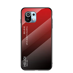 Carcasa Bumper Funda Silicona Espejo Gradiente Arco iris H02 para Xiaomi Mi 11 Lite 5G Rojo