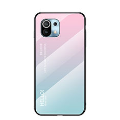 Carcasa Bumper Funda Silicona Espejo Gradiente Arco iris H02 para Xiaomi Mi 11 Lite 5G Rosa