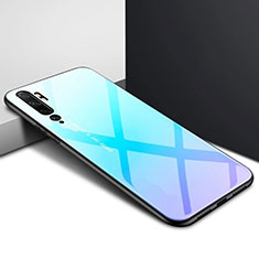 Carcasa Bumper Funda Silicona Espejo Gradiente Arco iris H02 para Xiaomi Mi Note 10 Pro Azul Cielo