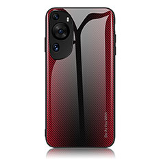Carcasa Bumper Funda Silicona Espejo Gradiente Arco iris JM1 para Huawei P60 Art Rojo