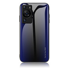 Carcasa Bumper Funda Silicona Espejo Gradiente Arco iris JM1 para Huawei P60 Azul Real