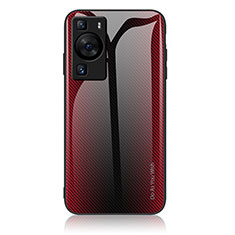 Carcasa Bumper Funda Silicona Espejo Gradiente Arco iris JM1 para Huawei P60 Pro Rojo