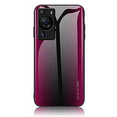 Carcasa Bumper Funda Silicona Espejo Gradiente Arco iris JM1 para Huawei P60 Pro Rosa Roja