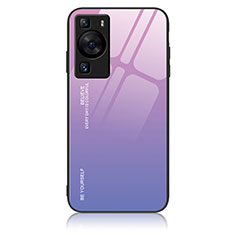 Carcasa Bumper Funda Silicona Espejo Gradiente Arco iris JM2 para Huawei P60 Pro Purpura Claro