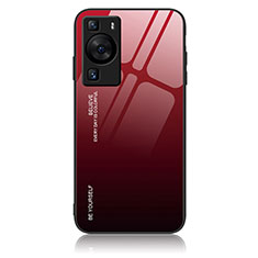 Carcasa Bumper Funda Silicona Espejo Gradiente Arco iris JM2 para Huawei P60 Rojo