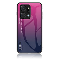 Carcasa Bumper Funda Silicona Espejo Gradiente Arco iris LS1 para Huawei Honor X7a Rosa Roja