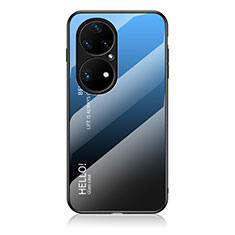 Carcasa Bumper Funda Silicona Espejo Gradiente Arco iris LS1 para Huawei P50 Pro Azul
