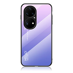 Carcasa Bumper Funda Silicona Espejo Gradiente Arco iris LS1 para Huawei P50 Pro Purpura Claro