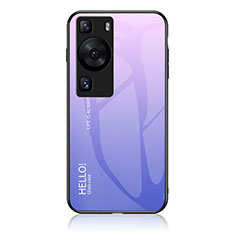 Carcasa Bumper Funda Silicona Espejo Gradiente Arco iris LS1 para Huawei P60 Pro Purpura Claro