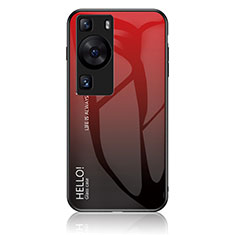 Carcasa Bumper Funda Silicona Espejo Gradiente Arco iris LS1 para Huawei P60 Pro Rojo