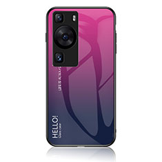 Carcasa Bumper Funda Silicona Espejo Gradiente Arco iris LS1 para Huawei P60 Pro Rosa Roja