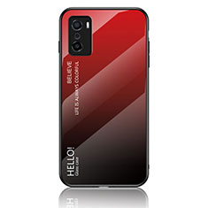Carcasa Bumper Funda Silicona Espejo Gradiente Arco iris LS1 para Oppo A55S 5G Rojo
