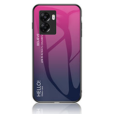 Carcasa Bumper Funda Silicona Espejo Gradiente Arco iris LS1 para Oppo A56S 5G Rosa Roja