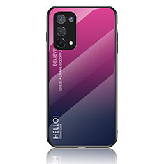 Carcasa Bumper Funda Silicona Espejo Gradiente Arco iris LS1 para Oppo A74 4G Rosa Roja
