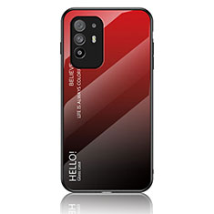 Carcasa Bumper Funda Silicona Espejo Gradiente Arco iris LS1 para Oppo A94 5G Rojo