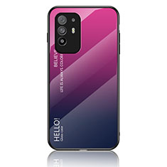 Carcasa Bumper Funda Silicona Espejo Gradiente Arco iris LS1 para Oppo A94 5G Rosa Roja