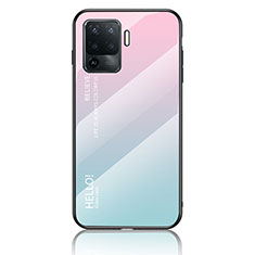 Carcasa Bumper Funda Silicona Espejo Gradiente Arco iris LS1 para Oppo F19 Pro Cian