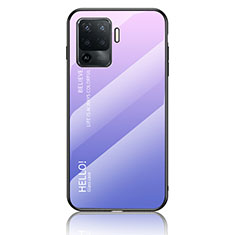 Carcasa Bumper Funda Silicona Espejo Gradiente Arco iris LS1 para Oppo F19 Pro Purpura Claro