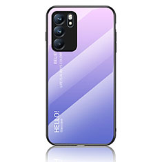 Carcasa Bumper Funda Silicona Espejo Gradiente Arco iris LS1 para Oppo Reno6 5G Purpura Claro
