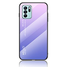 Carcasa Bumper Funda Silicona Espejo Gradiente Arco iris LS1 para Oppo Reno6 Z 5G Purpura Claro