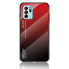 Carcasa Bumper Funda Silicona Espejo Gradiente Arco iris LS1 para Oppo Reno6 Z 5G Rojo