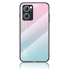 Carcasa Bumper Funda Silicona Espejo Gradiente Arco iris LS1 para Oppo Reno7 5G Cian