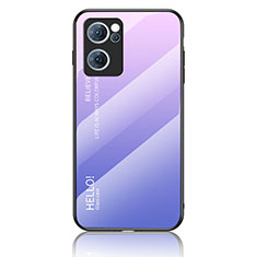 Carcasa Bumper Funda Silicona Espejo Gradiente Arco iris LS1 para Oppo Reno7 5G Purpura Claro
