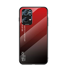 Carcasa Bumper Funda Silicona Espejo Gradiente Arco iris LS1 para Oppo Reno7 Pro 5G Rojo