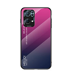 Carcasa Bumper Funda Silicona Espejo Gradiente Arco iris LS1 para Oppo Reno7 Pro 5G Rosa Roja