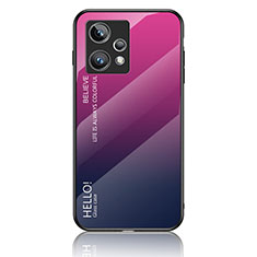 Carcasa Bumper Funda Silicona Espejo Gradiente Arco iris LS1 para Realme 9 Pro+ Plus 5G Rosa Roja