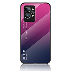 Carcasa Bumper Funda Silicona Espejo Gradiente Arco iris LS1 para Realme GT2 Pro 5G Rosa Roja