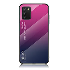 Carcasa Bumper Funda Silicona Espejo Gradiente Arco iris LS1 para Samsung Galaxy A02s Rosa Roja