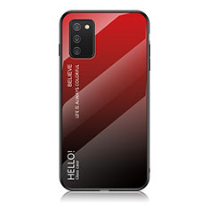 Carcasa Bumper Funda Silicona Espejo Gradiente Arco iris LS1 para Samsung Galaxy A03s Rojo