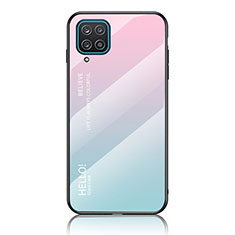 Carcasa Bumper Funda Silicona Espejo Gradiente Arco iris LS1 para Samsung Galaxy A12 Cian