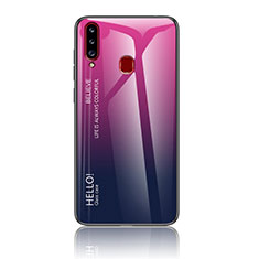 Carcasa Bumper Funda Silicona Espejo Gradiente Arco iris LS1 para Samsung Galaxy A20s Rosa Roja