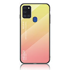 Carcasa Bumper Funda Silicona Espejo Gradiente Arco iris LS1 para Samsung Galaxy A21s Amarillo