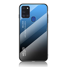 Carcasa Bumper Funda Silicona Espejo Gradiente Arco iris LS1 para Samsung Galaxy A21s Azul