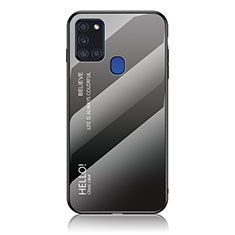 Carcasa Bumper Funda Silicona Espejo Gradiente Arco iris LS1 para Samsung Galaxy A21s Gris Oscuro
