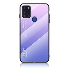 Carcasa Bumper Funda Silicona Espejo Gradiente Arco iris LS1 para Samsung Galaxy A21s Purpura Claro