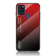 Carcasa Bumper Funda Silicona Espejo Gradiente Arco iris LS1 para Samsung Galaxy A21s Rojo