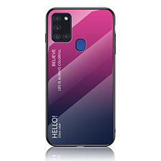 Carcasa Bumper Funda Silicona Espejo Gradiente Arco iris LS1 para Samsung Galaxy A21s Rosa Roja