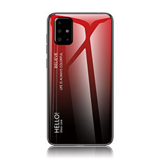 Carcasa Bumper Funda Silicona Espejo Gradiente Arco iris LS1 para Samsung Galaxy A51 4G Rojo