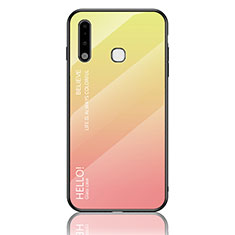 Carcasa Bumper Funda Silicona Espejo Gradiente Arco iris LS1 para Samsung Galaxy A70E Amarillo
