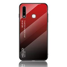 Carcasa Bumper Funda Silicona Espejo Gradiente Arco iris LS1 para Samsung Galaxy A70E Rojo