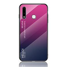Carcasa Bumper Funda Silicona Espejo Gradiente Arco iris LS1 para Samsung Galaxy A70E Rosa Roja