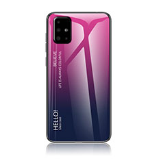 Carcasa Bumper Funda Silicona Espejo Gradiente Arco iris LS1 para Samsung Galaxy A71 4G A715 Rosa Roja